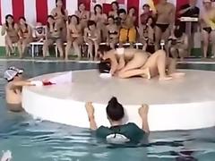 japanes micro bikini girl gameshow in pool