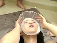 Foxy Asian teen babe drinks huge jizz load from a cup