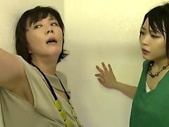JAV - Mature lesbian abuses young woman in a bathroom