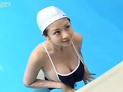 Erotic swimsuit on a young Asian cutie.