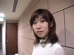 Filthy Japanese sucking cock and jizzed in a public restroom