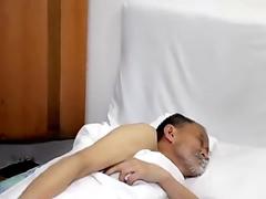 china old skinny dad shows ass and Masturbating