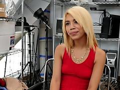 Asian blonde teen wants to be interviewed to be a pornstar, Horny black casting agent taste her.