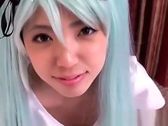Japanese cosplay babe doggystyled